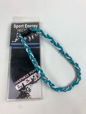 Sport Energy Necklace Teal white Twisted Cord Germanium Titanium Unisex NEW